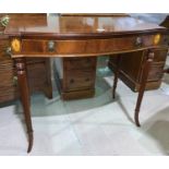 A Georgian style mahogany bow front side table, fitted frieze drawer, 32"