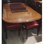 A Regency style mahogany extending dining table, twin pedestal, 'D' end, with 1 spare leaf