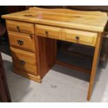A pine single pedestal desk, 41"