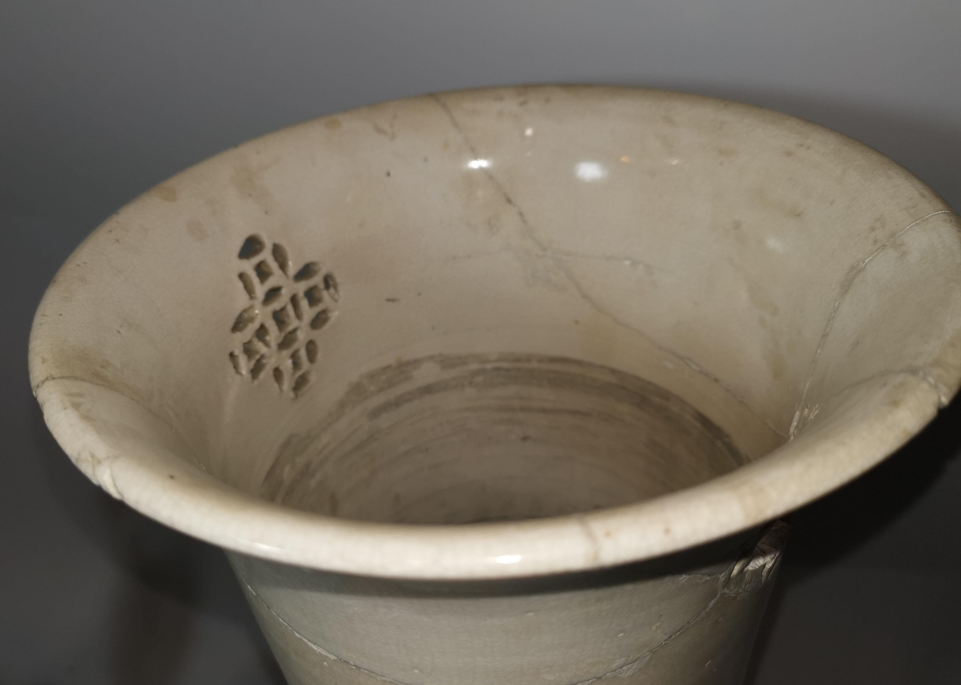A 19th century blanc de chine cylindrical vase with flared rim, relief prunus branch decoration - Image 5 of 6