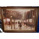 John Bampfield: oil on canvas, Edwardian eventide street scene, signed, 50 x 75 cm, framed
