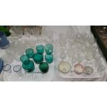 A selection of Edwardian and later engraved drinking glasses; 8 Victorian green wines; glassware