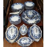 A Victorian blue & white part dinner service "Chatsworth" design, including graduating platters,