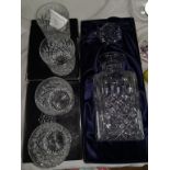 A Stuart Crystal decanter, boxed, and 4 tumblers