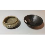 An oriental porcelain brush washer, incised underglaze decoration, 9 cm; a studio porcelain bowl