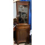 A 19th century mahogany corner cupboard with glazed upper section and panelled base