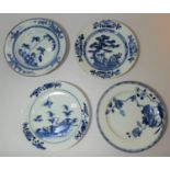 Chinese Chien Lung porcelain: a group of 4 plates decorated in underglaze blue, 22-23 cm (some rim