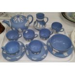 A Wedgwood blue Jasperware 18 piece part tea set