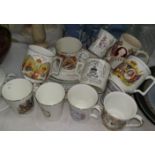 A selection of Royal commemorative mugs; plates; etc.
