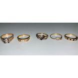 Five 9 carat gold dress rings, 11 gm gross