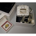 A Pandora china gift box, boxed; a Pandora style ring