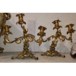 A 19th century pair of rococo candelabra, 3 branches, height 34 cm