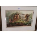 Herbert William Piper: "Young Highland Shorthorns", watercolour, signed, 76 x 39 cm