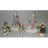 A 19th century set of 3 Dresden style groups: crowned females with horse, camel & crocodile