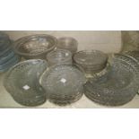 A selection of vintage glass ice plates; etc.; a finely cut fruit bowl; other glassware