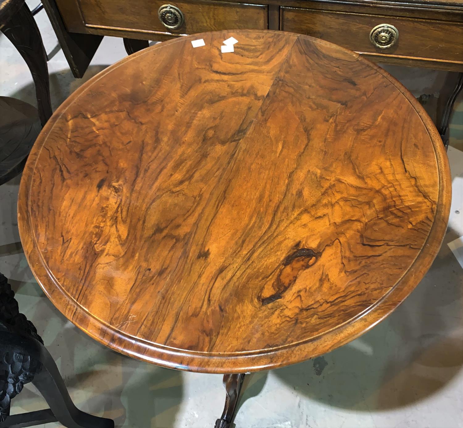 A Victorian tripod table with circular figured walnut top, 57" - Image 2 of 2