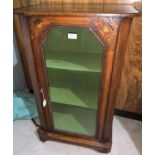 A Victorian inlaid walnut music/display cabinet enclosed by glazed doors