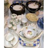 An Edwardian 9 piece part dessert service with blue and gilt borders comprising 2 low comports and 7
