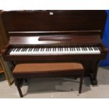 A small modern mahogany cased iron framed overstrung piano by STEINMETZ