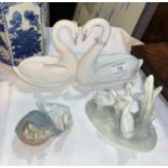 A Lladro porcelain figure group of 2 swans "Endless Love"; other figures