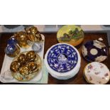 Eight English porcelain tea plates decorated with enamelled flowers, 17.5 cm; a Royal Winton cabinet