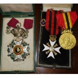 THE ORDER OF LEOPOLD enamelled silver cross, Belgium with 2 miniatures and 2 other medals, awarded