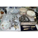 A selection of decorative pottery and glassware, fish servers; other silver plate; stainless steel