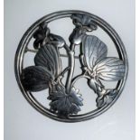 A Georg Jensen large circular brooch 'Moonlight Blossom', No 283, butterflies on foliage, 5.5 cm,