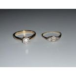 A 9 carat hallmarked gold ring with illusion set diamond; an Art Deco 3 stone diamond ring (shank