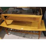 A 1960's lightwood coffee table with shaped rectangular top and undershelf; a 1970's 2 tier coffee
