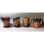 Four Royal Doulton character jugs: Touchstone; The Cardinal; Robin Hood & Sam Weller