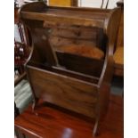 A 1930's oak magazine rack; a reproduction mahogany wine table; a child's chair and stool