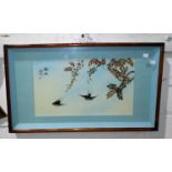 A Chinese feather work diorama, signed with red seal mark, 33 x 58 cm