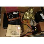 A large Chinese brass Buddha various AVO meters etc