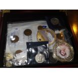 Box of coins 1960, 5/- polished Die, Diana Medallion large (gold plated), QEII Large Medallion, (