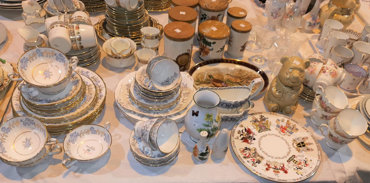 A Tuscan part dinner service; a Royal Albert part tea service; other tea china and storage jars