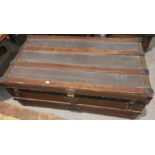 A 19th century japanned metal hat box; a cabin trunk