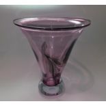 John Ditchfield: a "Glassform" amethyst glass vase, trumpet shaped on heavy foot, signed and