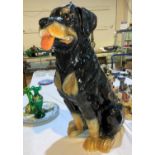 A large majolica figure of a Rottweiler, 75 cm