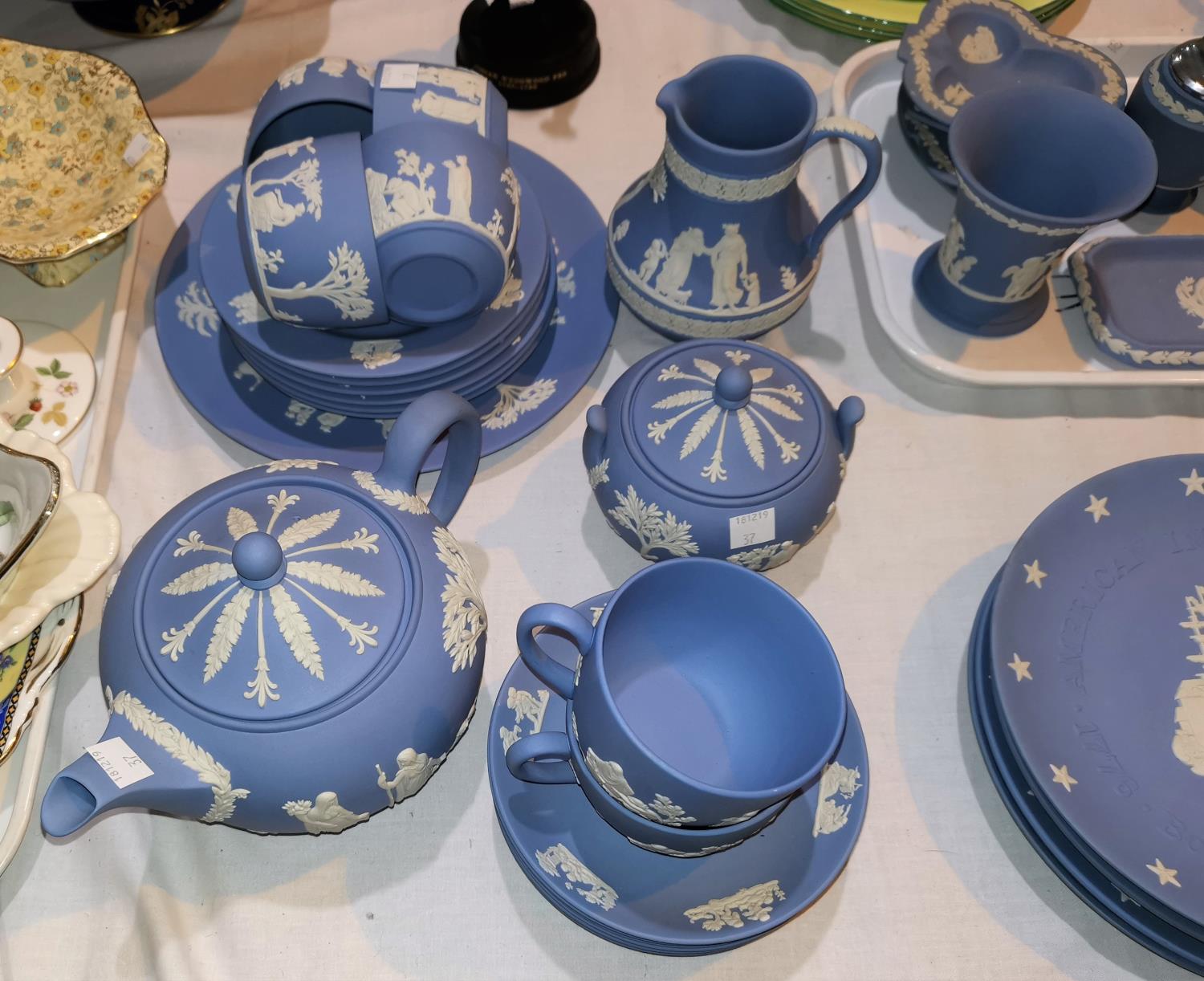 A Wedgwood blue Jasperware 22 piece tea set