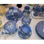 A Wedgwood blue Jasperware 22 piece tea set