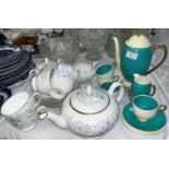 A Shelley Art Deco part tea service, 4 setting, 10 pieces; a Wedgwood Belle Fleur part tea