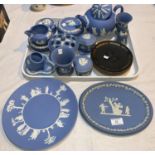 Eighteen pieces of Wedgwood blue Jasperware and 5 pieces of rare colour Jasperware