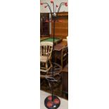 A mid 20th century designer hat and coat rack with stick stand, chrome fittings
