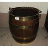 A late 19th century brass bound log bucket, 32 cm