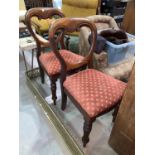 A Victorian set of 4 mahogany near matching dining chairs with balloon backs on turned legs, with