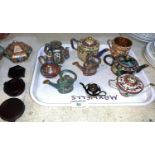 Five Chinese cloisonné miniature teapots; other similar pieces