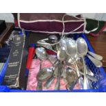 A set of 6 silver teaspoons and tongs, Birmingham 1945, cased; other boxed and loose cutlery