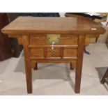 A modern Chinese hardwood altar / side cabinet with one large er and one smaller drawer