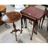 A mahogany nest of 3 reproduction tables; a similar wine table